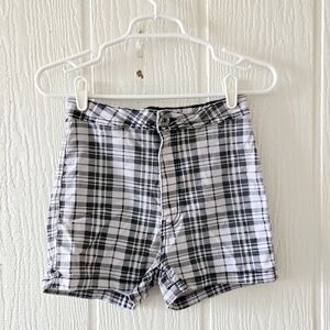 JC & JQ Stretchy Black & White Plaid Denim Shorts Pockets Large
